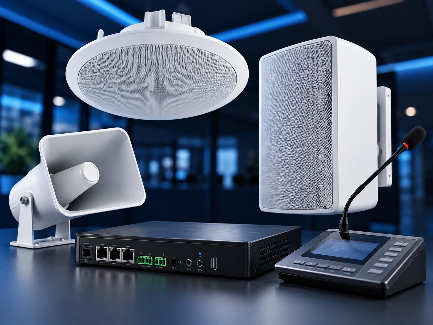 Solutions Audio IP ZYCOO : haut-parleurs, console et passerelle